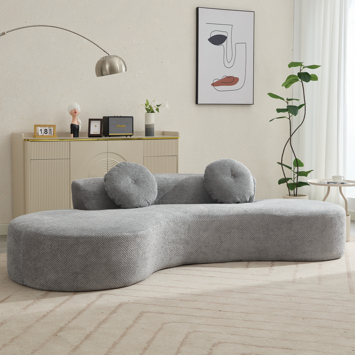 105.5'' Curved Sofa in light gray textured fabric by HouseOfZazla on Tampa Home & Garden Store