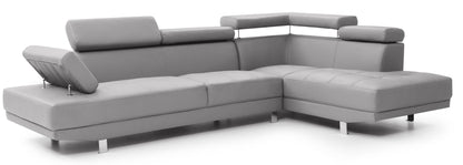 Riveredge Comfort Sectional in light gray leather with chaise and adjustable headrests on Tampa Home & Garden Store