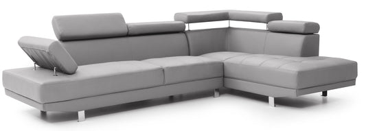 Riveredge Comfort Sectional in light gray leather with chaise and adjustable headrests on Tampa Home & Garden Store