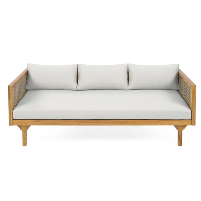 Claremont 3 Seater Daybed teak acacia wood with gray water resistant cushions HouseOfZazla on Tampa Home & Garden Store
