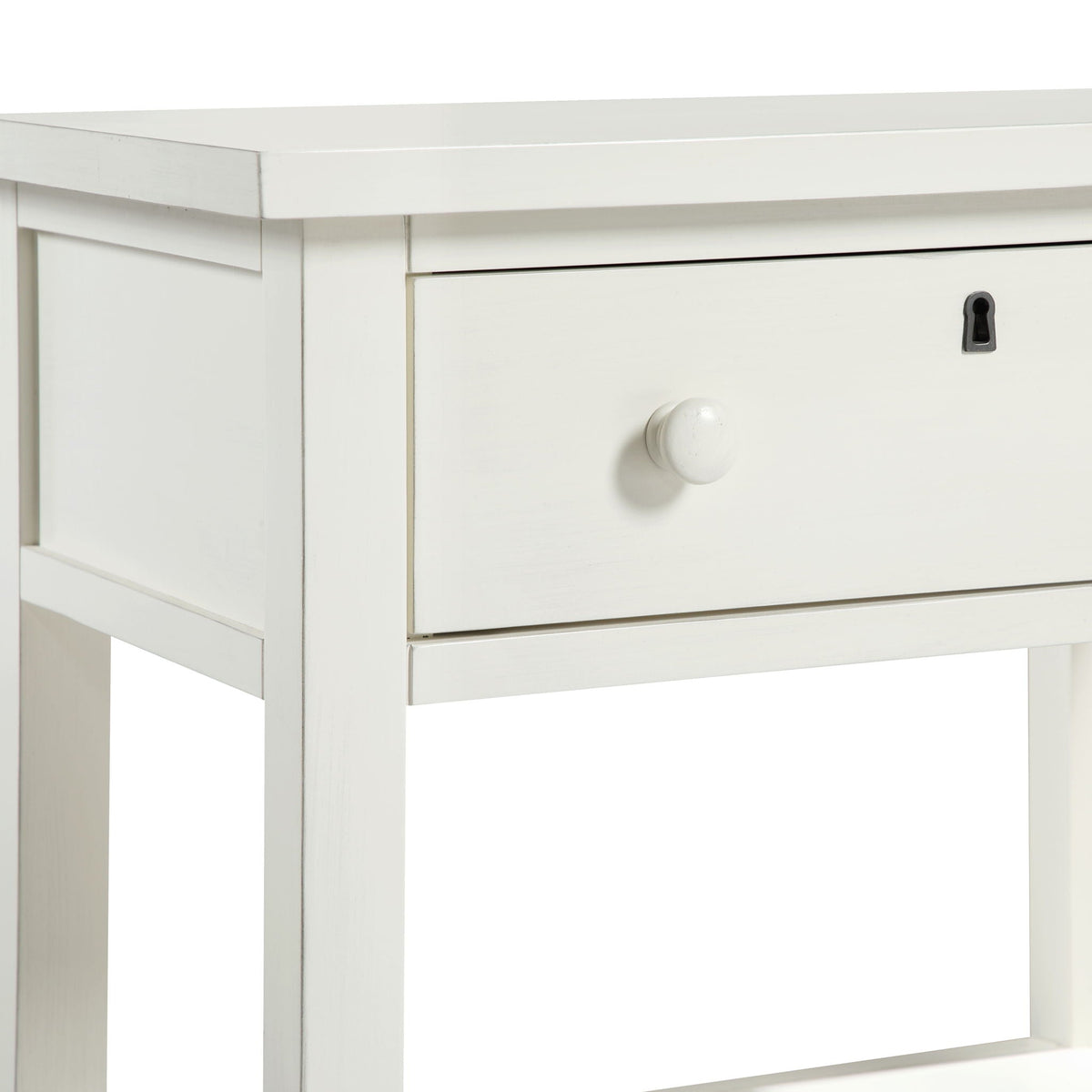 Finley 1-Drawer Nightstand with Open Shelf, white finish, white knob, black lock plate front on Tampa Home & Garden Store