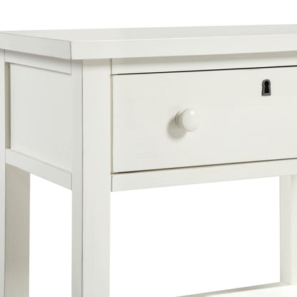 Finley 1-Drawer Nightstand with Open Shelf, white finish, white knob, black lock plate front on Tampa Home & Garden Store