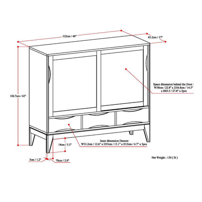 Harper Storage Cabinet, HouseOfZazla accent cabinet with dual doors, two drawers, tapered legs on Tampa Home & Garden Store