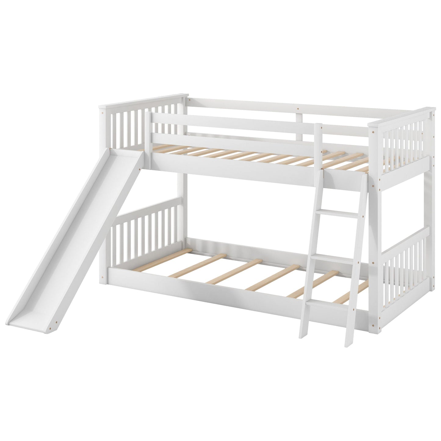 White wooden bunk bed with slide and ladder, HouseOfZazla bunk beds set on Tampa Home & Garden Store