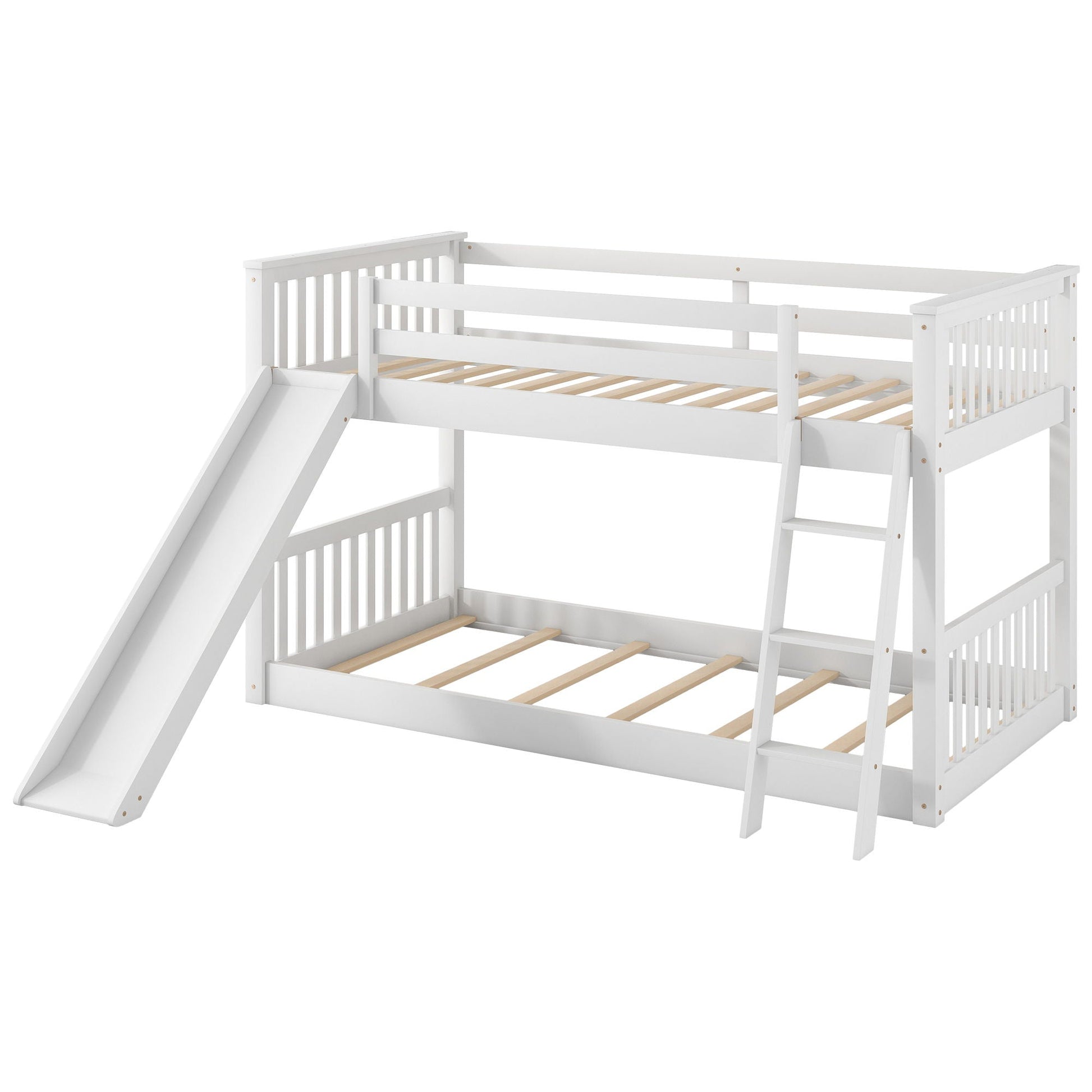 White wooden bunk bed with slide and ladder, HouseOfZazla bunk beds set on Tampa Home & Garden Store