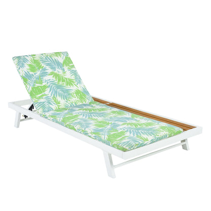 White Iron and Teak Outdoor Chaise Lounge Set