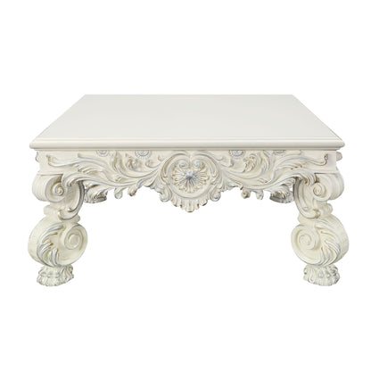 Adara Elegant White Coffee Table by HouseOfZazla with carved scroll legs, cream finish on Tampa Home & Garden Store