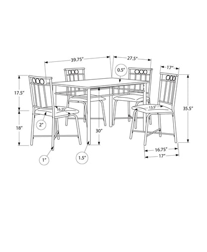 5 Piece Dining Table Set Rectangular by Unique Piece Furniture, metal-frame chairs diagram on Tampa Home & Garden Store