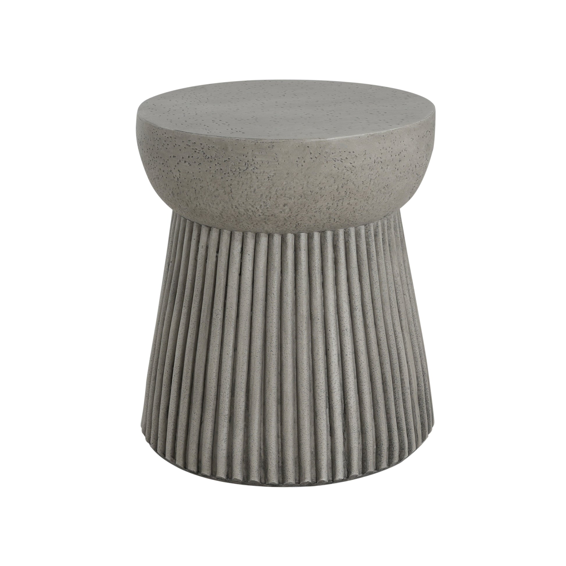 Outdoor lightweight concrete side table by HouseOfZazla with round gray top and ribbed base on Tampa Home & Garden Store