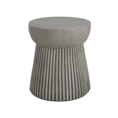Outdoor lightweight concrete side table by HouseOfZazla with round gray top and ribbed base on Tampa Home & Garden Store