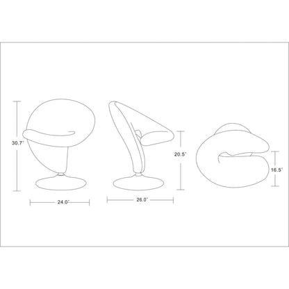 HouseOfZazla Swivel Lounge Chair with wool blend upholstery in multiple colors — schematic on Tampa Home & Garden Store
