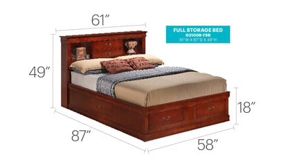 Traditional Style Bookcase Storage Bed with underbed drawers in dark mahogany on Tampa Home & Garden Store
