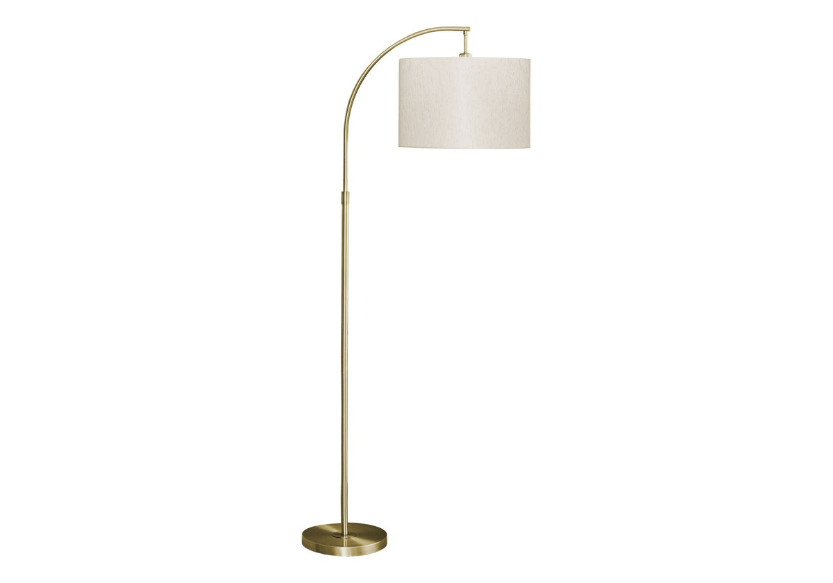 Floor lamp HouseOfZazla contemporary brass arc with beige drum shade on Tampa Home & Garden Store