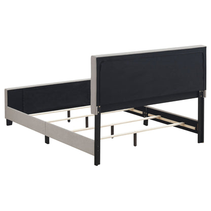 Destiny Eastern King Panel Bed beige upholstered frame with black headboard by HouseOfZazla on Tampa Home & Garden Store
