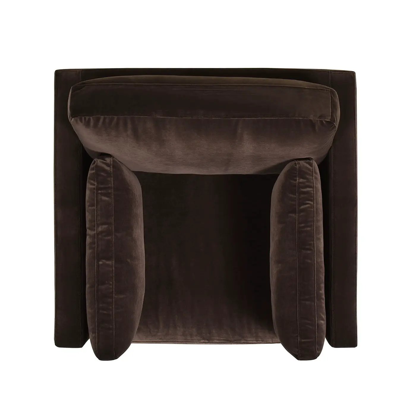 Knox Modern Farmhouse Arm Chair, dark brown velvet upholstery with plush cushioned arms on Tampa Home & Garden Store