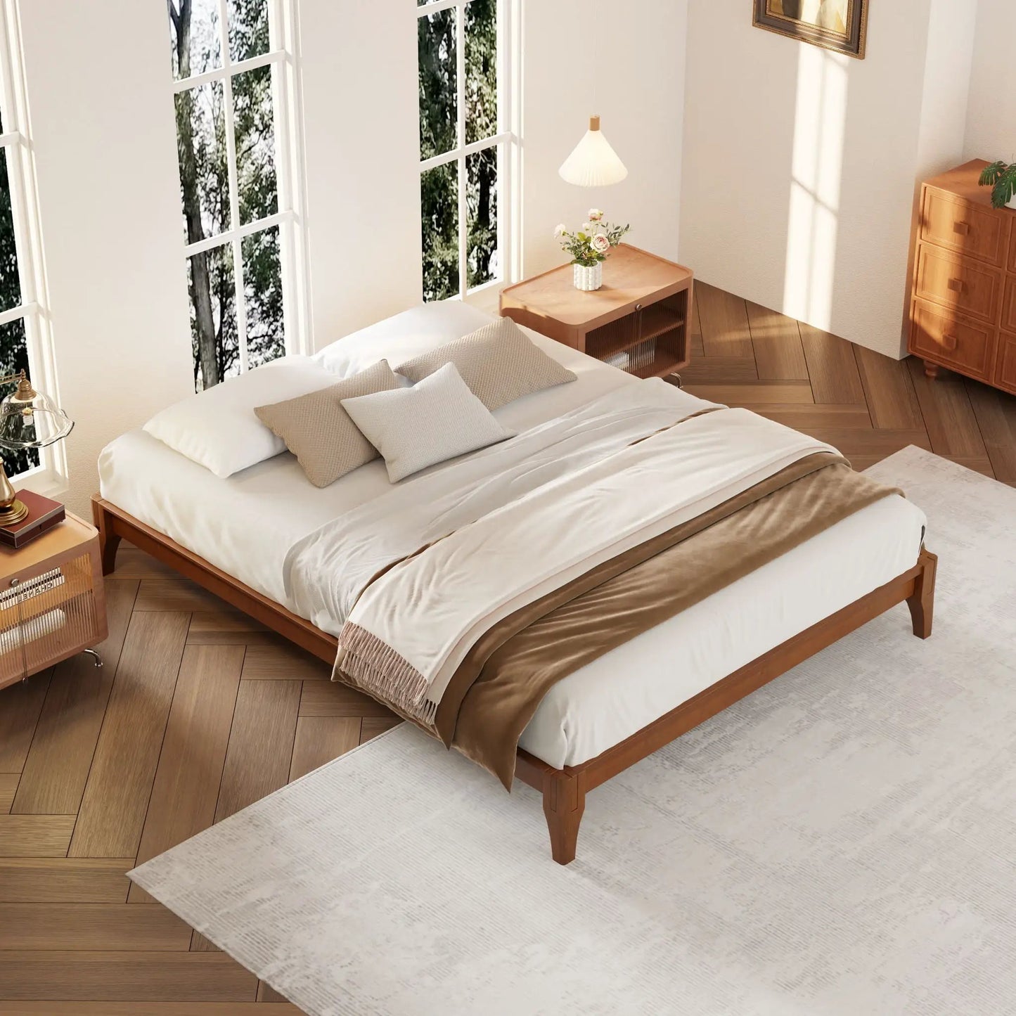 Solid Bamboo Platform Bed Frame with Slat Support
