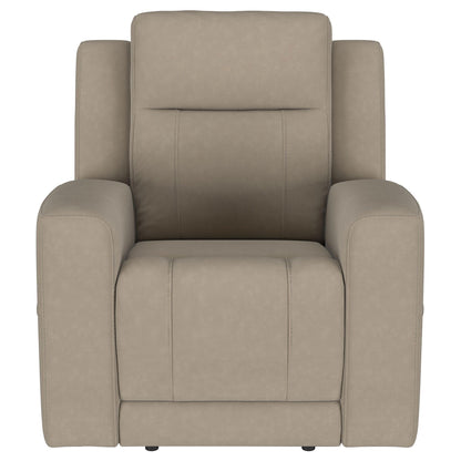 Slater taupe upholstered recliner chair with manual recline and cushioned arms on Tampa Home & Garden Store