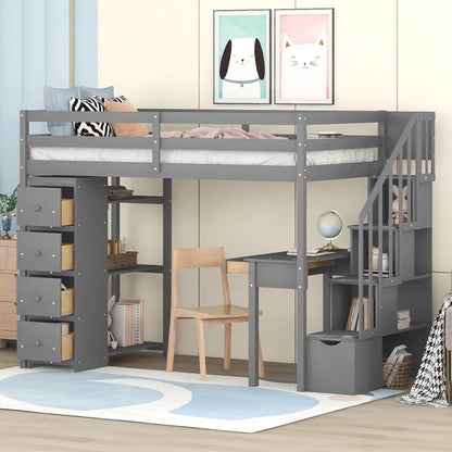 Loft Bed with Storage Drawers Desk and Stairs