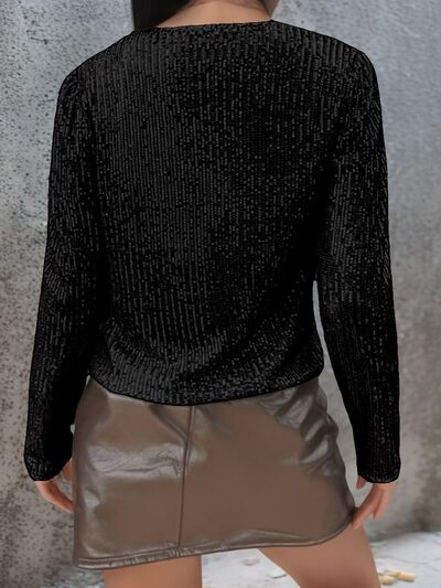 Stevvex black sequin cropped jacket back view glamorous sparkle long sleeves on Tampa Home & Garden Store
