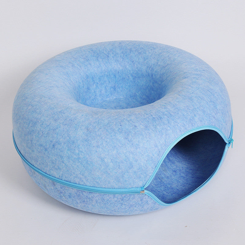 Round blue wool felt cat nest with tunnel entrance by Sell My Stuff on Tampa Home & Garden Store