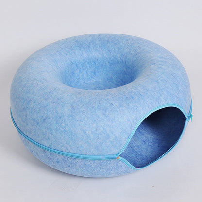 Round blue wool felt cat nest with tunnel entrance by Sell My Stuff on Tampa Home & Garden Store