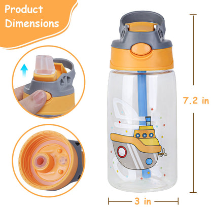 GemGear 16.2oz leak-proof kids water bottle with straw push button orange lid ship graphic on Tampa Home & Garden Store