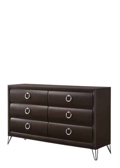 Brown dresser with curved fronts, silver ring pulls, and V-leg metal legs by HouseOfZazla on Tampa Home & Garden Store