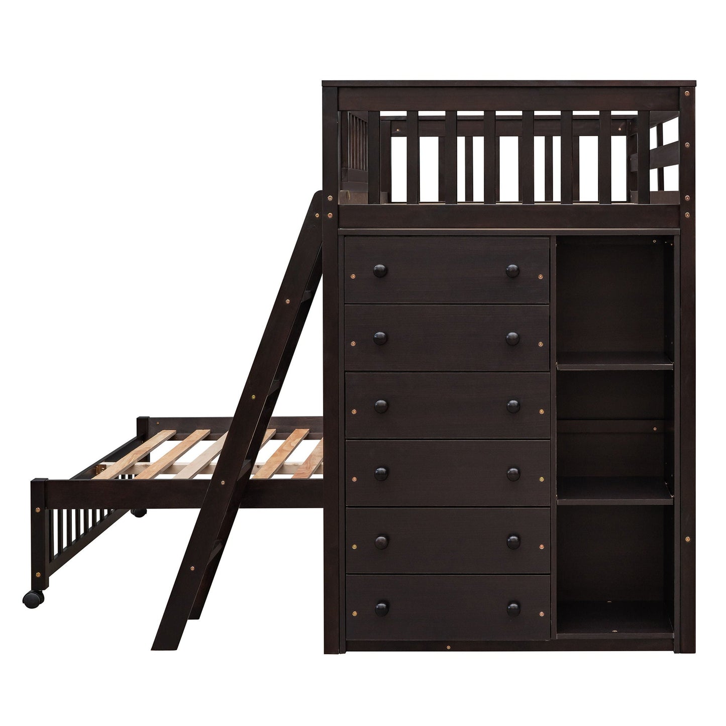 Bunk Bed With Six Drawers And Flexible Shelves
