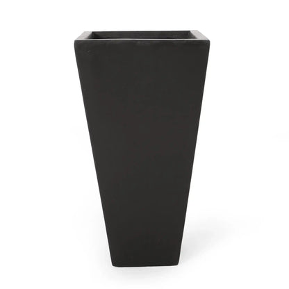 Outdoor Modern Cast Stone Planter in black with a tall rectangular silhouette on Tampa Home & Garden Store