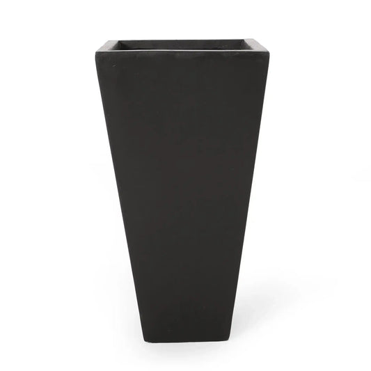 Outdoor Modern Cast Stone Planter in black with a tall rectangular silhouette on Tampa Home & Garden Store