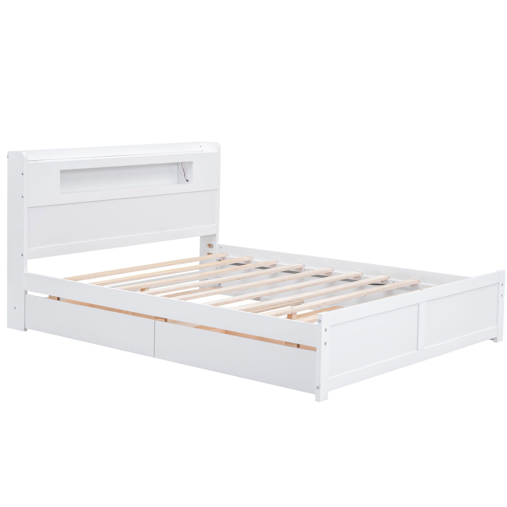 Storage Platform Bed with LED lights, white finish, two built-in drawers by HouseOfZazla on Tampa Home & Garden Store