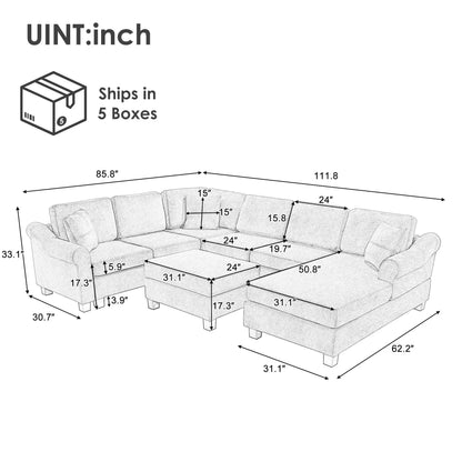 U-shaped sectional sofa in gray with movable storage ottoman, living set Unique Piece on Tampa Home & Garden Store