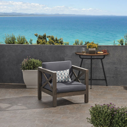 Brava Mid-Century Club Chair with dark gray cushions for outdoor use on Tampa Home & Garden Store
