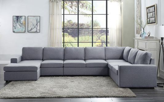 Tifton 7-seat reversible modular sectional sofa chaise in light gray fabric by HouseOfZazla on Tampa Home & Garden Store