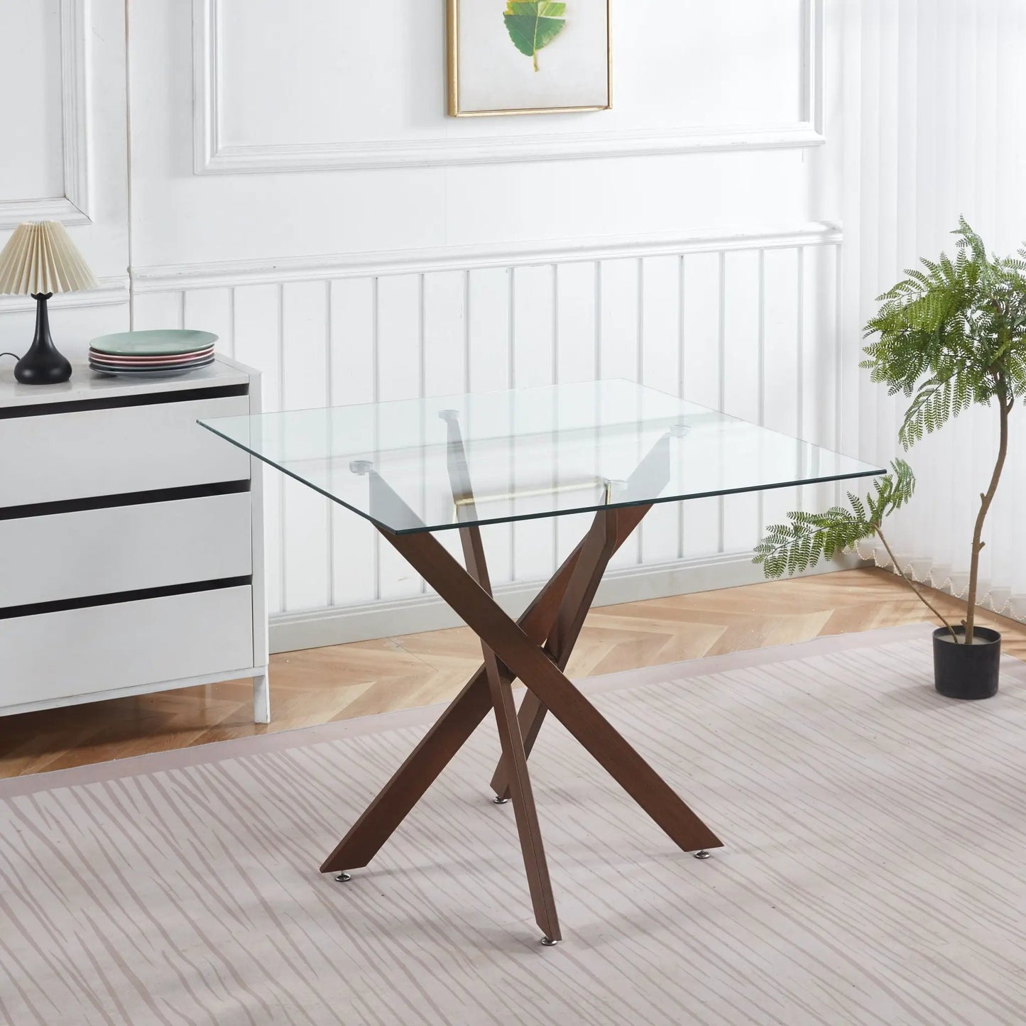 Dining table with tempered glass and cross legs, modern square Unique Piece Furniture on Tampa Home & Garden Store