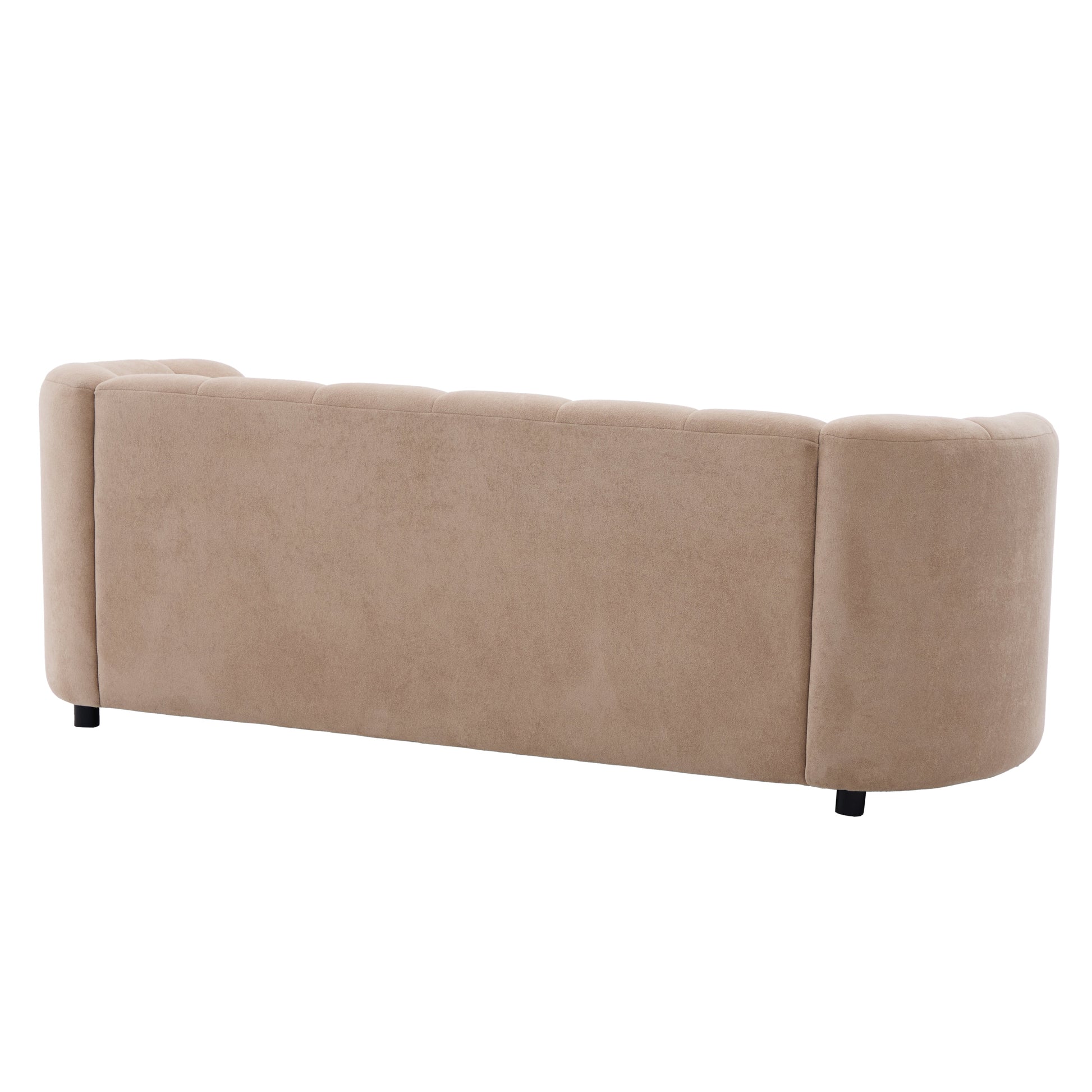 Mirelle 80in curved velvet sofa by HouseOfZazla, beige tufted velvet upholstery, rounded back on Tampa Home & Garden Store