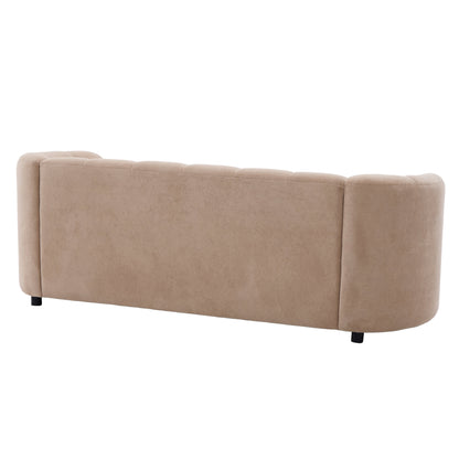 Mirelle 80in curved velvet sofa by HouseOfZazla, beige tufted velvet upholstery, rounded back on Tampa Home & Garden Store