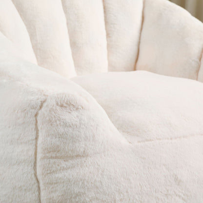 Beanbag chair with armrests in soft white plush fabric close-up texture on Tampa Home & Garden Store