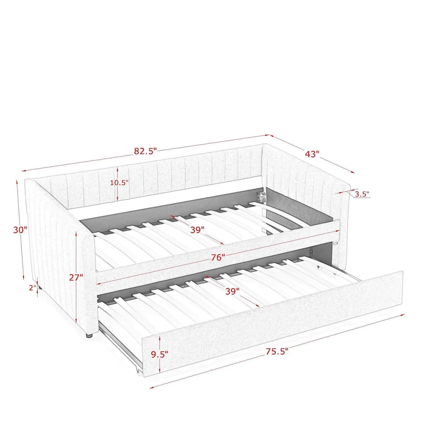 Upholstered daybed with vertical striped panels and trundle by Unique Piece Furniture on Tampa Home & Garden Store