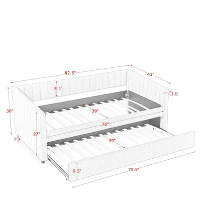 Upholstered daybed with vertical striped panels and trundle by Unique Piece Furniture on Tampa Home & Garden Store