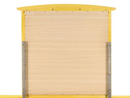 Elegant wall mirror with yellow wood veneer frame; back view shows metal side supports on Tampa Home & Garden Store