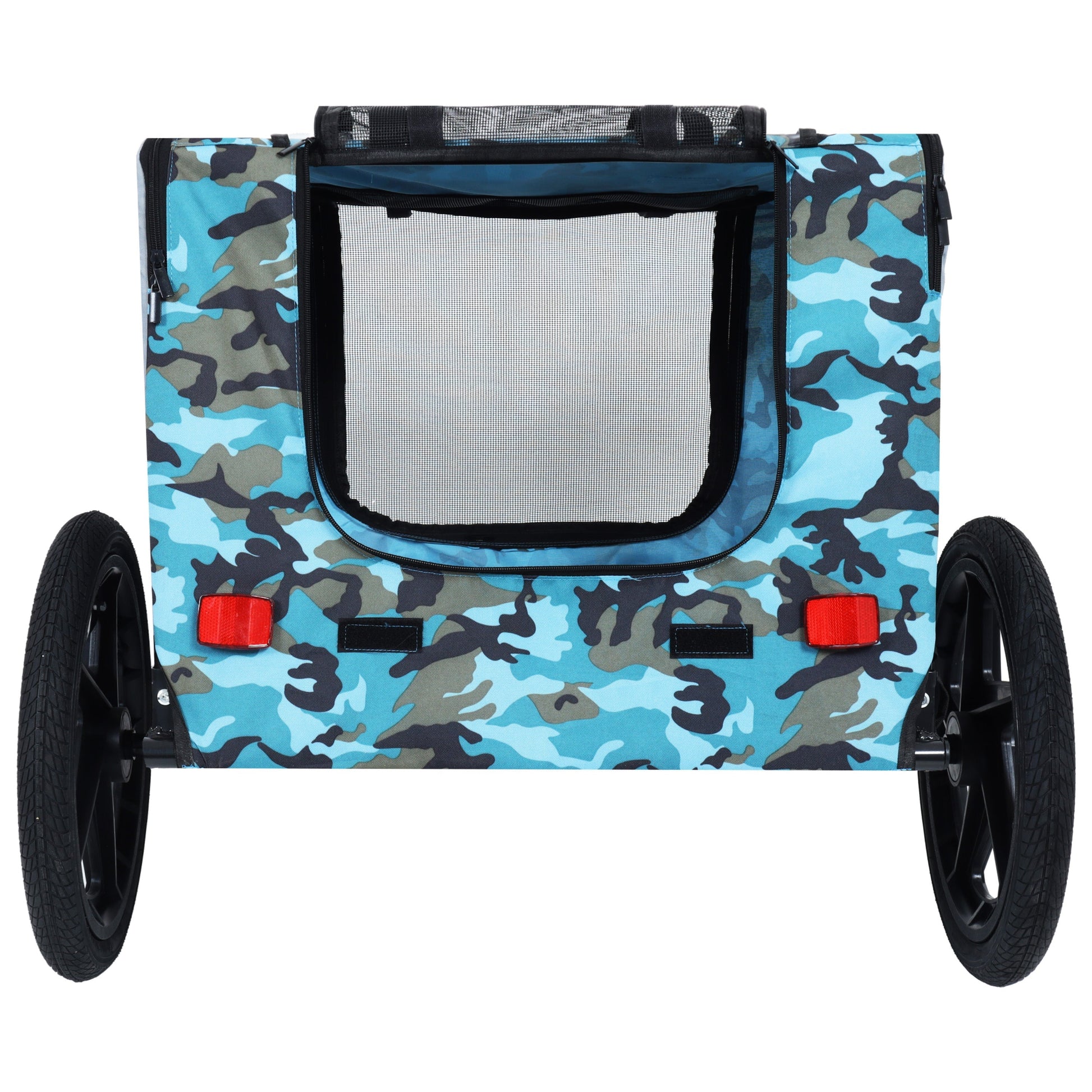 Outdoor Heavy Duty Pet Bike Trailer by HouseOfZazla with 16-inch wheels in blue camo on Tampa Home & Garden Store
