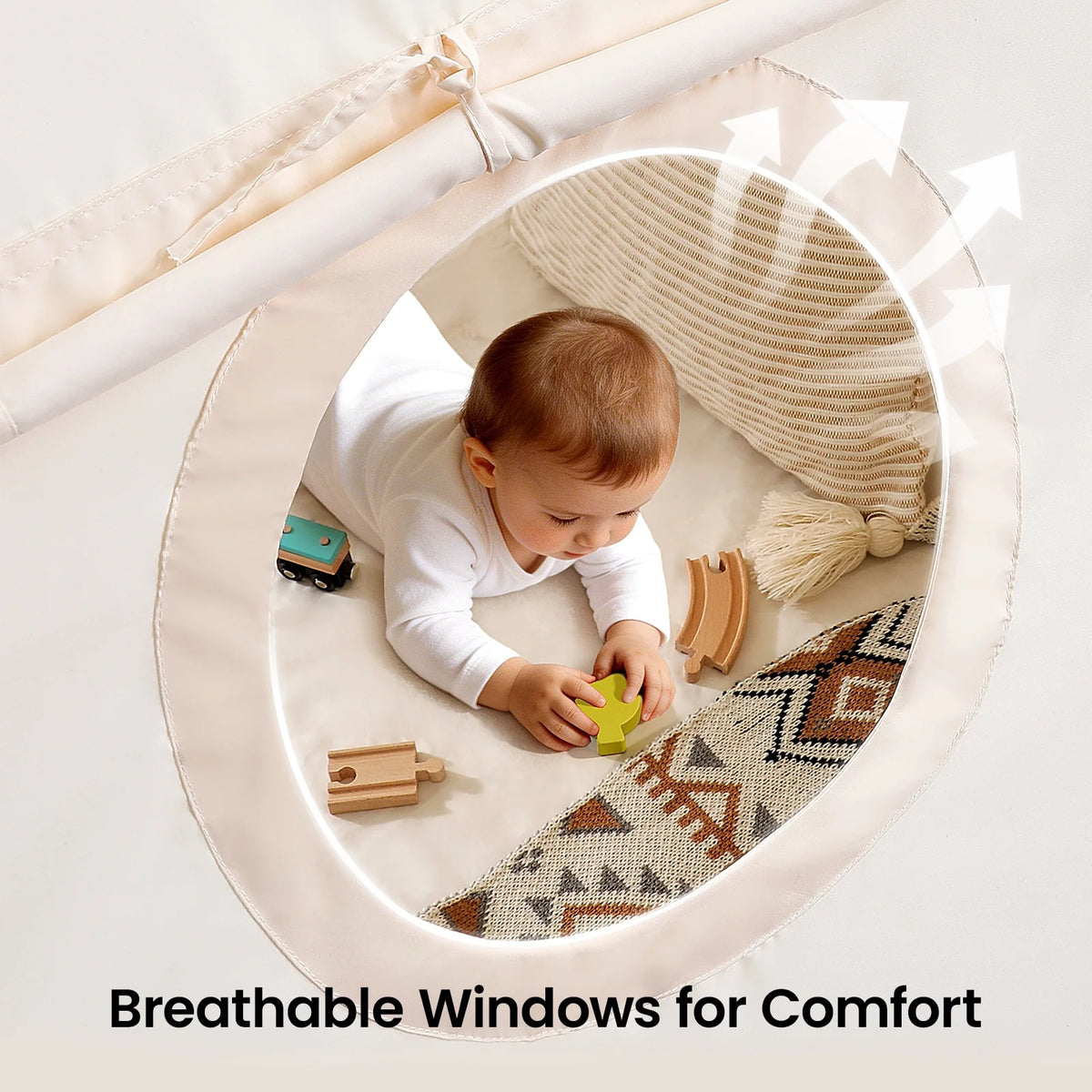 Tiny Land Versatile Kids Bed Tent & Play Tent round cream fabric with breathable windows on Tampa Home & Garden Store