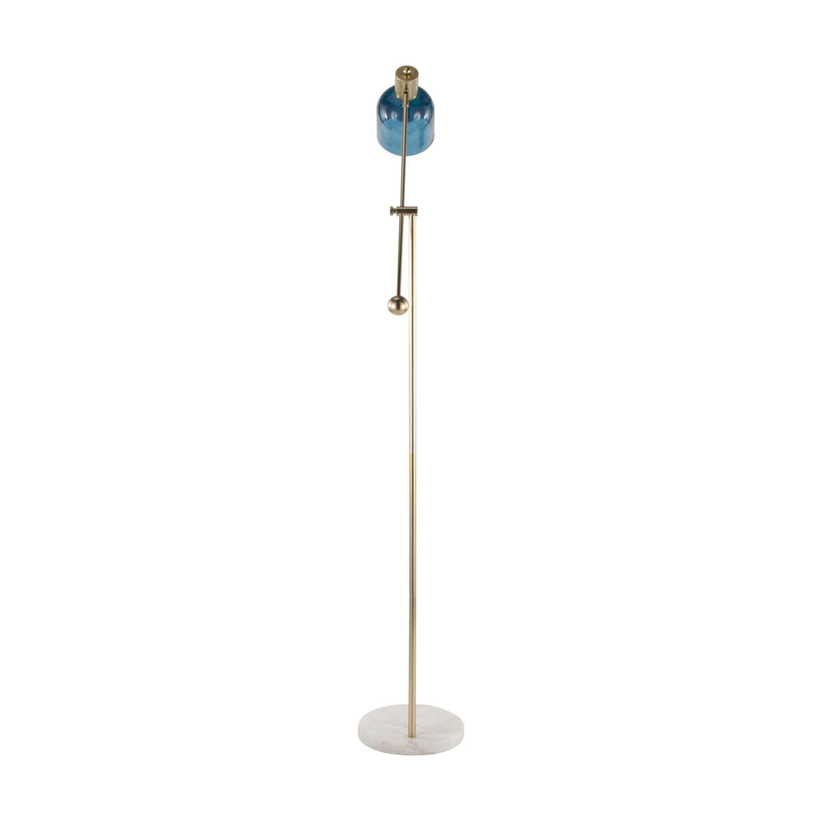 Marcel contemporary glam floor lamp with brass stem blue glass shade marble base on Tampa Home & Garden Store