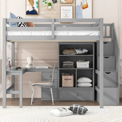 Loft Bed and L Shaped Desk With Storage Drawers
