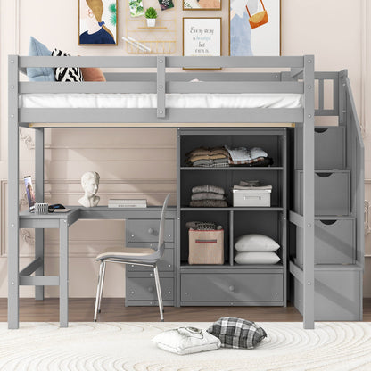 Loft bed with L-shaped desk, drawers, cabinet and storage staircase in gray by HouseOfZazla on Tampa Home & Garden Store