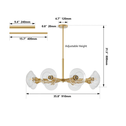 36in Modern Gold 8-Light Sputnik Chandelier by HouseOfZazla with clear glass shades on Tampa Home & Garden Store