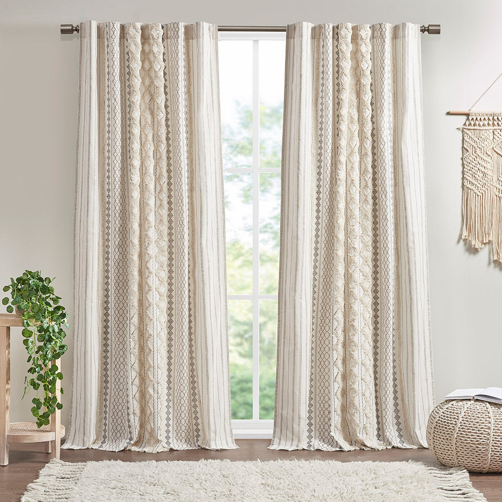 Cotton printed curtain panels ivory with chenille stripe, lined, 50x84, HouseOfZazla, 2 panels on Tampa Home & Garden Store