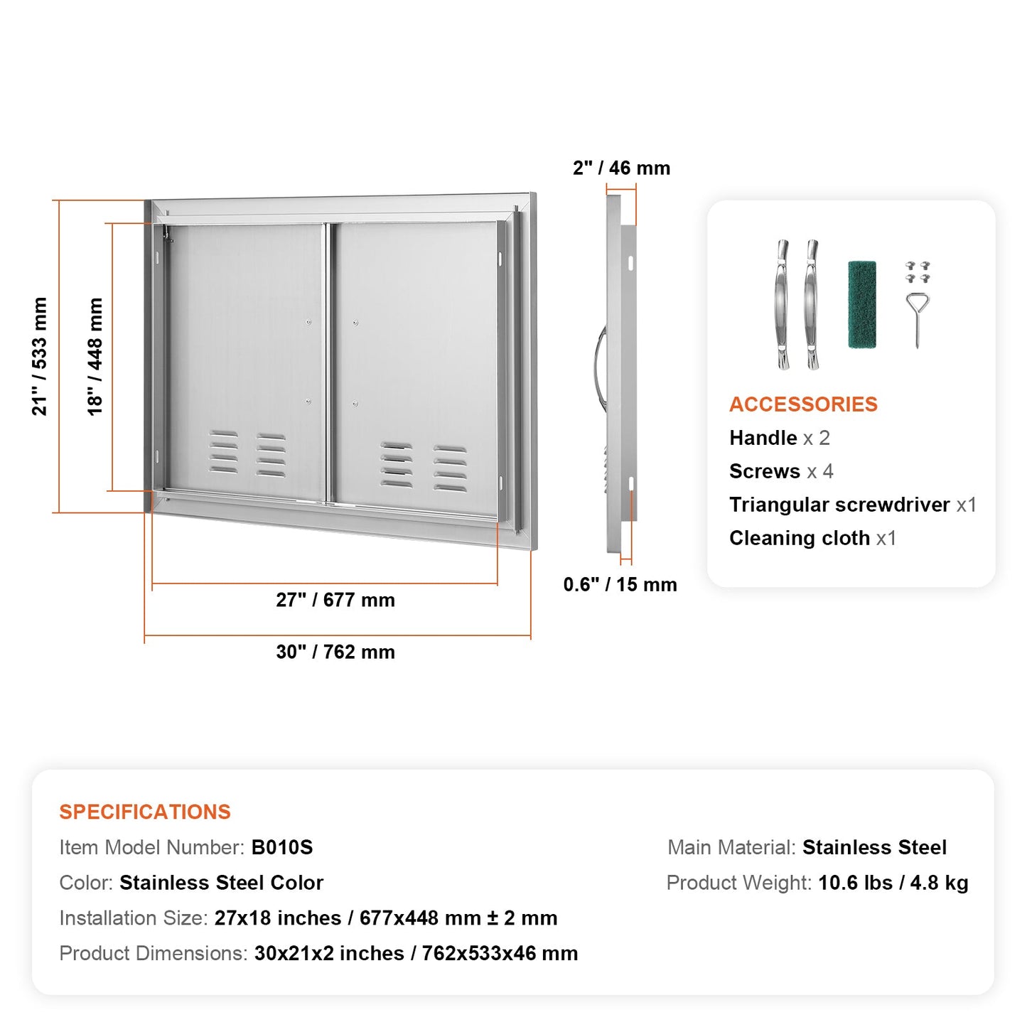Stainless Steel BBQ Access Door for Kitchens