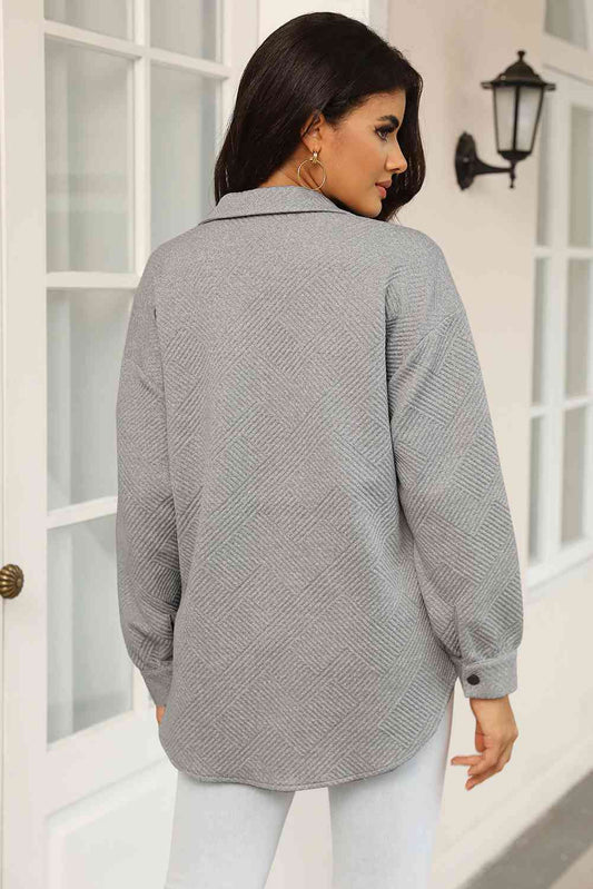 Cloudy Blue Snap-Front Collared Jacket with Pockets by Stevvex, lightweight versatile coat on Tampa Home & Garden Store